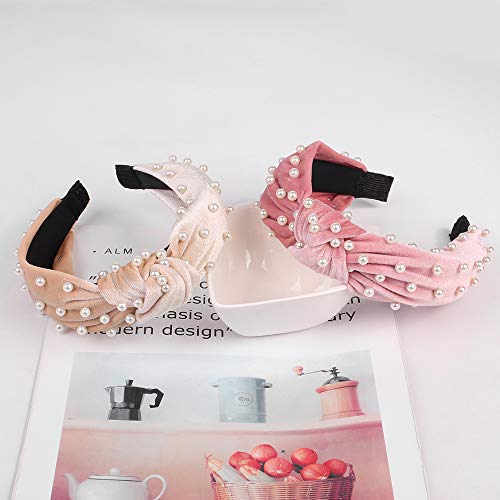 Headbands Women Hair Head Bands - 6 Pcs Pearl Knotted Head Bands Cute Velvet Top Knot Turban Hairbands Fashion Girls Vintage Boho Beauty Wide Headbands Fashion Hair Accessories #TOP7