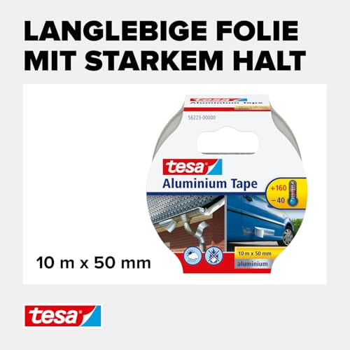 tesa Aluminium Klebeband/Selbstklebendes Aluminiumband für Reparaturen von metallischen Oberflächen / 10m x 50mm