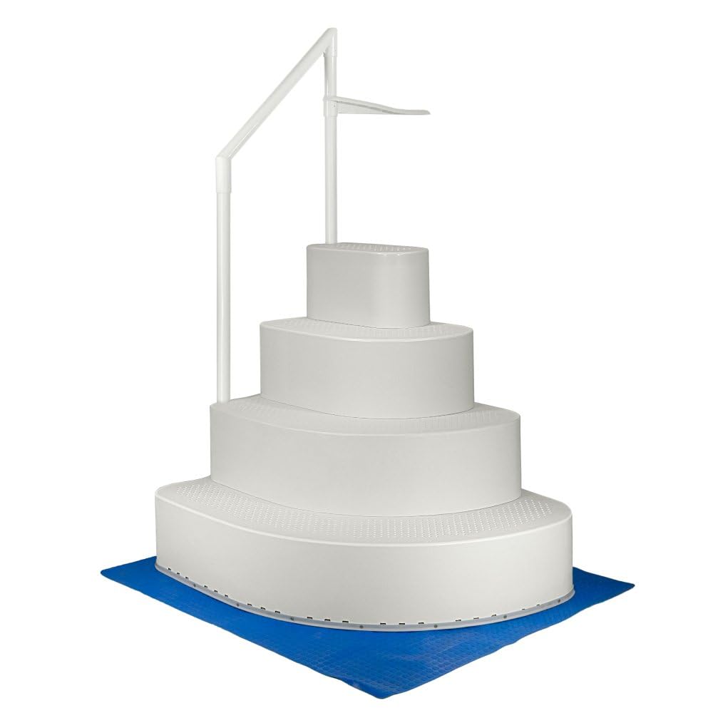 Aqua Select Resin Pool Steps for Above Ground Pools | White | Heavy-Duty ABS Construction | 350 lb Capacity, Non-Slip Step Treads, & Handrail | Includes Liner Guard | No Weights Needed