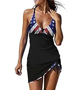 EVALESS One Piece Tankini Bathing Suits for Women Tummy Control Swimsuits Sexy Deep V Neck Print ...