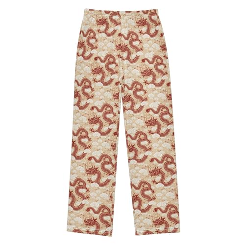 Dragon Chinese Cloud Boys Long Pants Soft Trousers Elastic Waist Kids Lounge Bottoms with Pockets S-XL