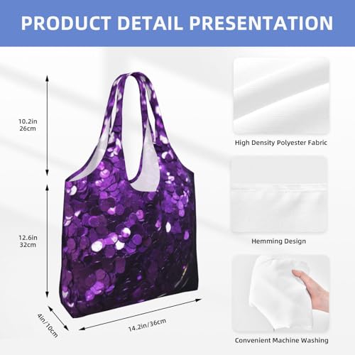 Canvas Tote Bag for Women Shoulder Tote Purse Reusable Grocery Bag Beautiful Purple Glitter Aesthetic Shopping Bags2