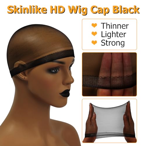 image for BEEOS Black SKINLIKE HD Wig Cap, 4 Pieces Invisible and Sheer Breathab