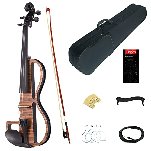 Kinglos 4/4 Solid Wood Advanced Wood Grain Electric/Silent Violin Kit with Ebony Fittings Full Size (MWDS1903-2)