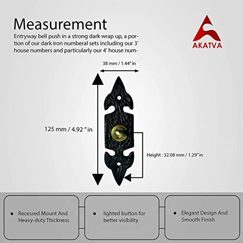 Akatva Door Bell Button – Bell Push Button – Doorbell Chime Wired - Doorbell Button Wired – Door Bell Ringer Button – Doorbell Button Replacement – Wired Doorbell Button - Black Powder Coated Finish #TOP4