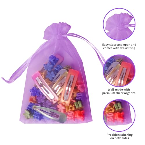 Image of 100PCS Purple Organza Bags, 4x6 Inch Small Mesh Bags Drawstring, Jewelry Gift Bag, Candy Bags for Party Wedding