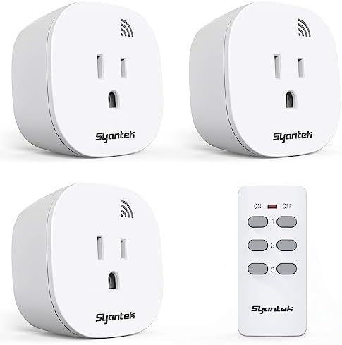 Syantek Remote Control Outlet Wireless Light Switch for Household Appliances, Expandable Remote Light Switch Kit, Up to 100 ft Range, FCC Certified, ETL Listed, White (3 Outlets + 1 Remotes)