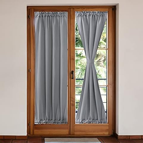 Moslovstar Grey French Door Curtain 72 Inch Long Semi Sheer Classy French Door Window Panels for Patio Sliding Glass Door Decor, Set of 2 Cover