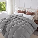 CYMULA Queen Size Feather Down Comforter - All Season Dark Grey Duvet Insert, Lightweight Box Stitched, Fluffy Breathable, Ultra Soft Quiet Hotel Style with 8 Tabs(90' x 90')
