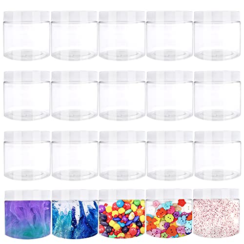 20 Pieces 2oz Plastic Cosmetic Jars,Slime Containers with White Screw Cap Lids,Round Clear Leak Proof Plastic Container Jars for Travel,Storage,Cosmetic,Creams,Oils and Medication