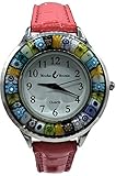  Damenuhr aus Muranoglas und antike Verarbeitung Murrina Millefiori Ring Armbanduhr fuchsia