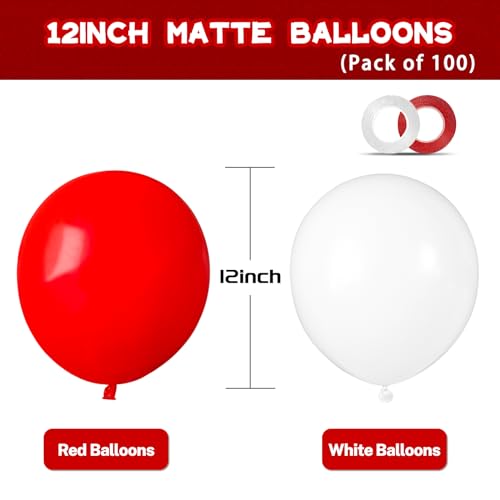 Image of 100pcs Red and White Balloons 12 Inch Thickened Latex Red White Balloons for Mother's Day Decoration Valentine's Day Birthday Wedding Mother's Day Christmas Party Decorations