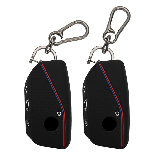 TOMALL 2 Pack for BMW Key Fob Cover with Keychain, 4 Buttons Silicone Rubber Key Fob Case Fit for BMW 2 3 5 7 X1 X4M X5 X6 X7 iX i4 i7 XM Series 2023-2025 / i5 M60 Series 2023-2024 Car Key
