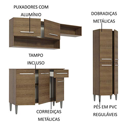 Madesa Full Modular Kitchen Complete Set with Cabinets Ample Storage 229 Cm Wide with Multiple Compartments, 4 Cabinets, 2 Pull-Out Drawers, Wall Hang - Brown