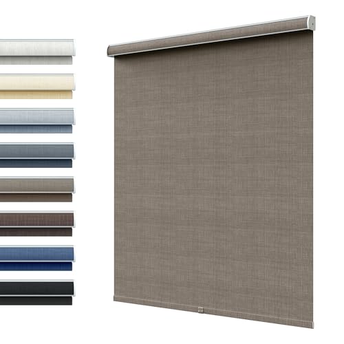 SLKWDOBD Linen Roller Shades, Cordless Fabric Roller Blinds with Thermal Insulated, Room Darkening, UV Protection, Blackout, Pull Down Window Shades for Home, Office, Light Brown, Custom Size