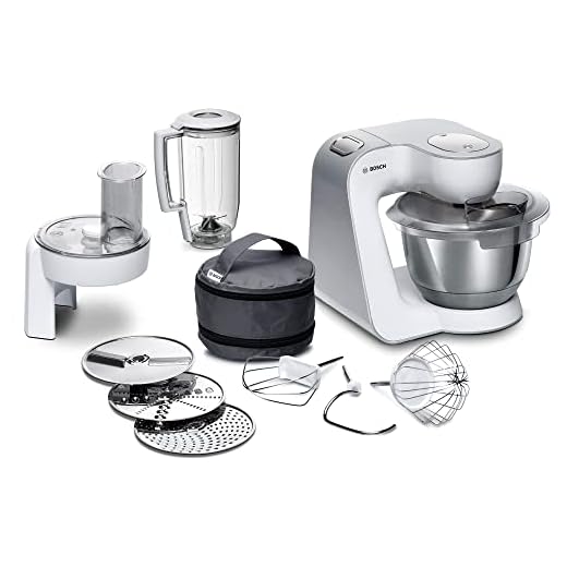 Robot de cocina Bosch MUM5 CreationLine MUM58W20, multiusos, cuenco grande de acero inoxidable (3,9 l), batidora, cortador de paso, 1000 W, color blanco y plateado