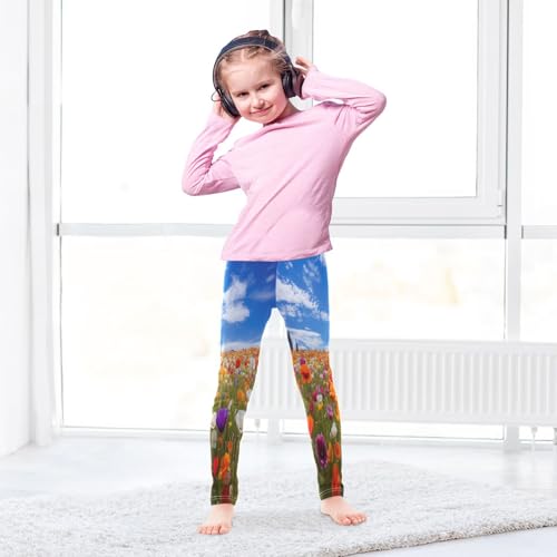 Bolaz Toddler Girls Leggings Printed Yoga Pants Leggings Orange Purple Flower for Kids4