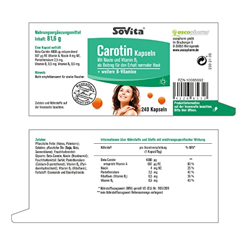 Beta-Carotin SoVita Carotin Kapseln mit Niacin und Vitamin B2