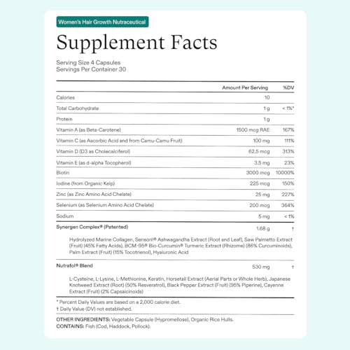 Nutrafol Women\'s Hair Growth Supplements and Hair Serum, Ages 18-44, Clinically Tested for Visible Thickness and Strength - 1 Month Supply, 1.7 Fl Oz Bottle