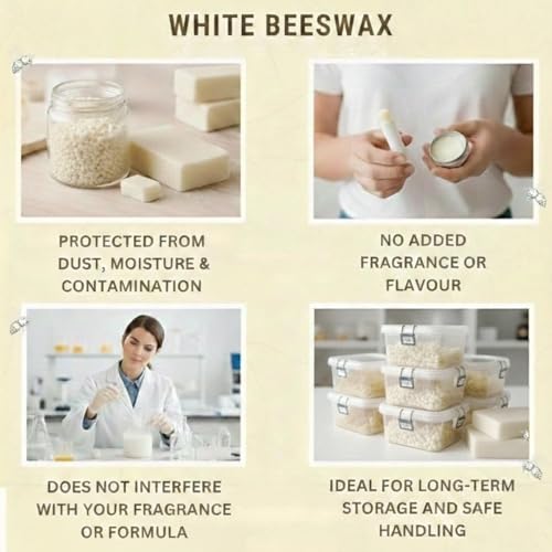 Image of White Beeswax 250g Cosmetic Grade Raw Material for Lip Balm, Cream, Lotion, Soap & Candle Making | Refined White Beeswax Blocks