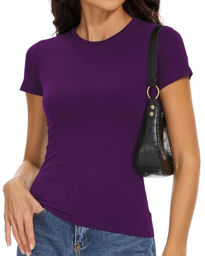 Image of Womens Basic Tees Summer Short Sleeve Shirts Slim Fit Tight T Shirt Going Out Tops Trendy 2026