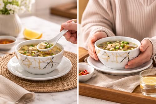 Image of Ariya Melamine Greek Soup Bowl Set Black Gold Harmony Collection Set of 4