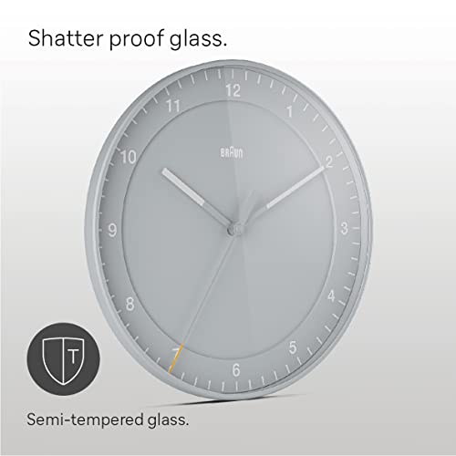 Image of Braun Classic Large Analogue Wall Clock with Silent Sweep Movement, Easy to Read, 30cm Diameter in Grey, Model BC17G.