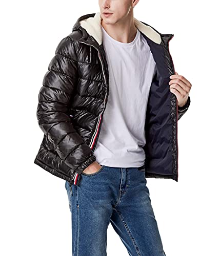 Image of Tommy Hilfiger Men's Midweight Sherpa Lined Hooded Water Resistant Puffer Jacket