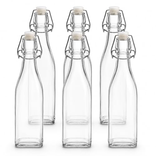 Glass Bottles with Stoppers 500ml | 6 Pack Clip Top Preserve Bottles | Airtight Swing Top | Ideal for Juice Milk Oil Vinegar Syrups Sauces & Homebrew | Vintage Style Vacuum Seal (500ml)