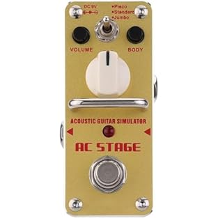 3 options of piezo, standard and jumbo True bypass Volume, body and top control Acoustic guitar simulator Power supply: DC 9V adapter (not included)