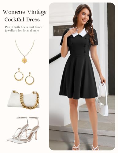 Image of Bbonlinedress 1950s Vintage Dress for Women Retro Rockabilly Peter Pan Collar Short Sleeve Cocktail Party A Line Dresses