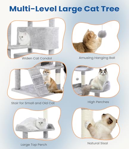 Torre para gatos 56 in con varios niveles y percha espaciosa miniatura 2