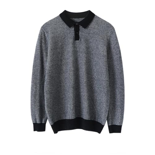 Men's Winter Warm 100% Cashmere Patchwork Jumpers Business High Street Turn-Down Collar Knitted Sweater