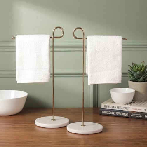 Image of Decovia Creation Premium Gold Towel Stand (Set of 2) - Luxury Gold Plated Freestanding Hand Towel Holder for Bathroom & Kitchen | Rust Resistant Metal Towel Stand | Modern Bathroom Accessory.