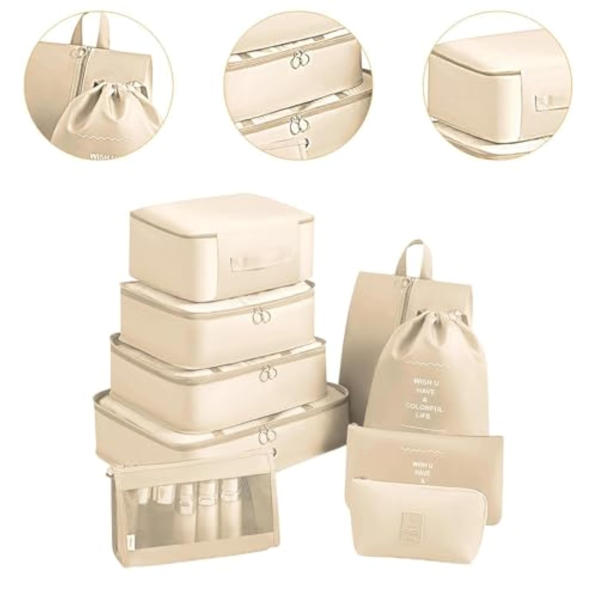 Packing Cubes for Suitcase, 9 Piece Set, Beige