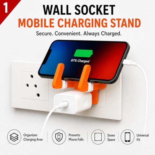 Image of Leo Universal Mobile Holder & Wall Socket Charging Stand | Anti-Slip ABS Mobile Stand for Smartphones & Tablets | Portable Multi Phone Holder for Home, Office & Travel