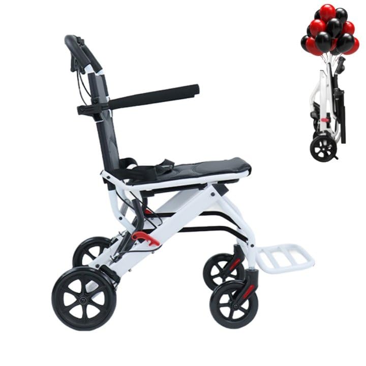 Masiunoz Carbon Steel Frame Lightweight Wheelchair, Adult/Elderly Folding Wheelchair, Hand Push Mobility Scooter with Pull Bar, Portable Folding Design(Black)