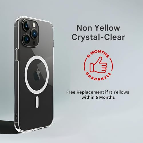 Image of Prolet Anti- Yellow Crystal Clear Hard Case Cover Compatible with iPhone 16 Pro with Magnetic Mag-Safe Wireless Charging Support, Shockproof Hard Back Cover (Transparent)