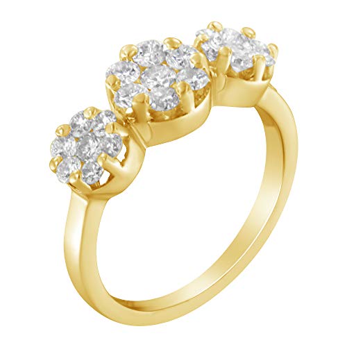 Original Classics 14K Yellow Gold 1-1/4 Cttw Brilliant Cut Diamond Three Round Floral Clusters Engagement or Fashion Ring (H-I Color, SI2-I1 Clarity) - Size 7