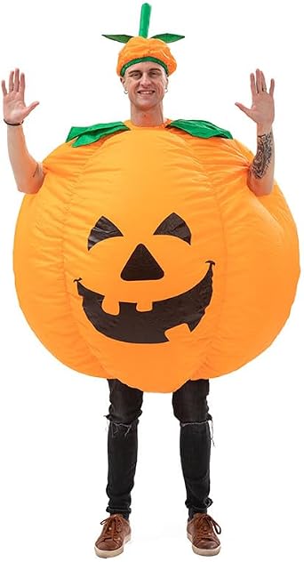 Halloween Pumpkin Costumes for Adult Inflatable Costume Blow up Pumpkins Suit Funny Pumpkin Face Jumpsuit Fancy Dress for Halloween Party Christmas Masquerade