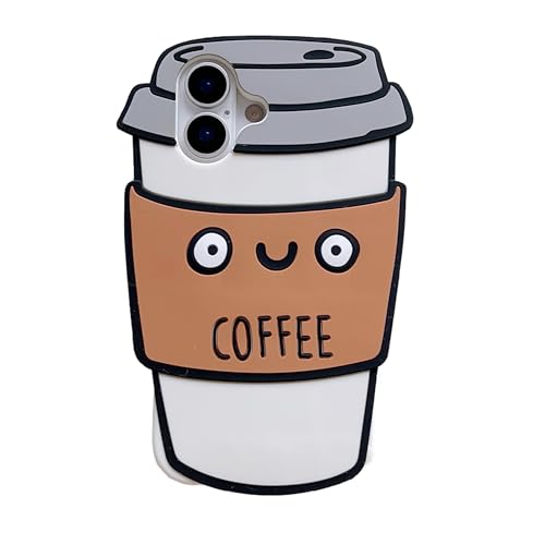 wifantien 3D Coffee Cup Case for iPhone 17 6.3" 2025,Cartoon Cute Kawaii Lovely Character Coffee Cup Shape Kids Teens Girls Women Soft Silicone Case