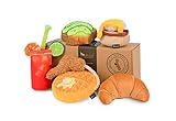 P.L.A.Y. Cute Plush Dog Toys - Brunch Breakfast Food Themed Durable Squeaker Chew Toys, Great for Puppies & Small, Medium, Large Dogs - Machine Washable, Recycled Materials (5 Piece Set, X-Small)