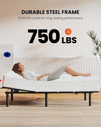 AMADA HOMEFURNISHING Adjustable Bed Frame, Metal Queen Adjustable Bed Base with 4 USB Ports, Head & Foot Incline, Supports up to 750 lbs, Electric Bed Frame with 4 Height Options, MSBFQ03-1