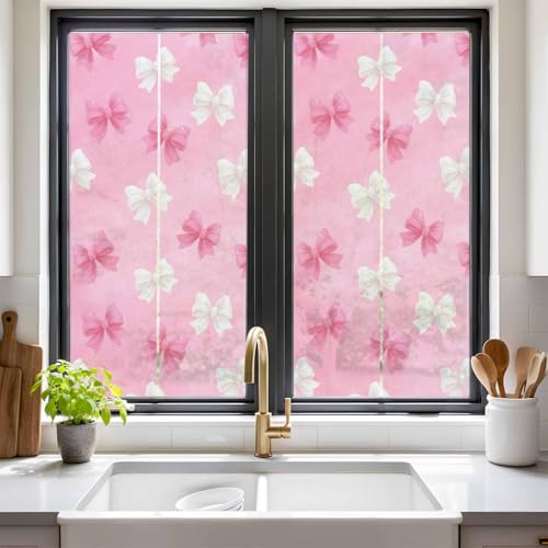 Película decorativa para ventana con lazo rosa y blanco miniatura 2