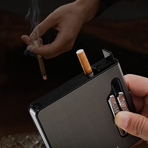 Ambrogio.l Full Pack 20 Regular Cigarettes Case Box Automatic Ejection Holder With Dual Arc Lighter Usb Rechargeable, Flameless, Windproof,Moisture-Proof,Black #TOP5