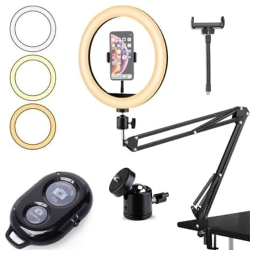 Ring Light Luz Led Com Suporte Articulado de Mesa Celular Estúdio Foto Video Iluminação
