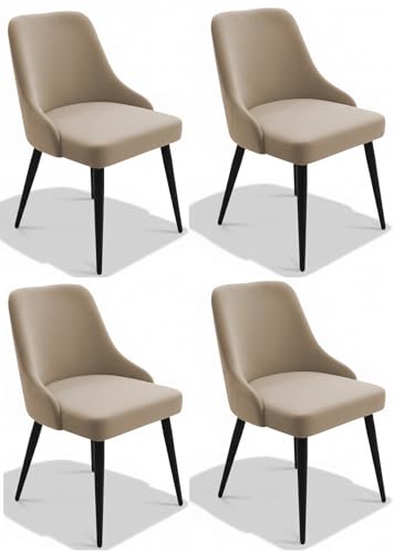 Image of Finch Fox Taskpro Modern Unique Velvet Upholstered Seating Living Room Dining Chair with Black Metal Legs in Beige Color (Set of 4)