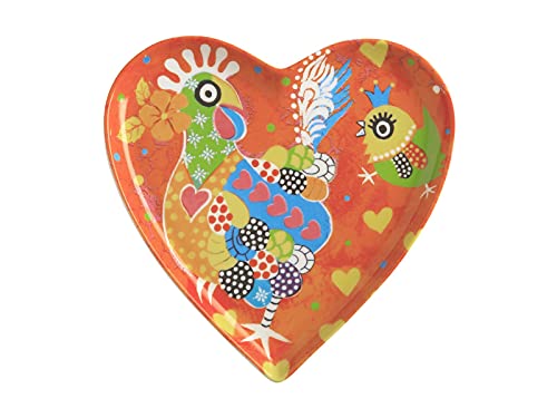 Maxwell & Williams - Petite Assiette en Porcelaine en Forme de Cœur, Motifs et Dessins de Poulets Festifs, Collection Love Hearts by Donna Sharam, 15.5 cm - Multicolores