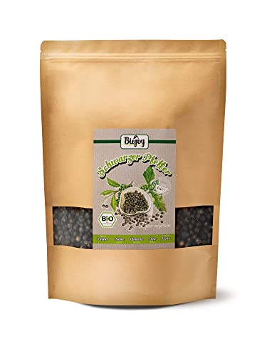Biojoy Pimienta negra en grano BÍO (1 kg), entera y seca, sin aditivos, para molino, gourmet (Piper nigrum)