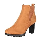 Bequeme Passform: Das weiche Material und die flexiblen Stretch Einsätze erleichtern das An- und Ausziehen. Die rutschfeste Sohle und der Blockabsatz ermöglichen ein bequemes Tragegefühl. Die Schuhe haben eine Schafthöhe von 11 cm und der Absatz hat eine Höhe von 8 cm.